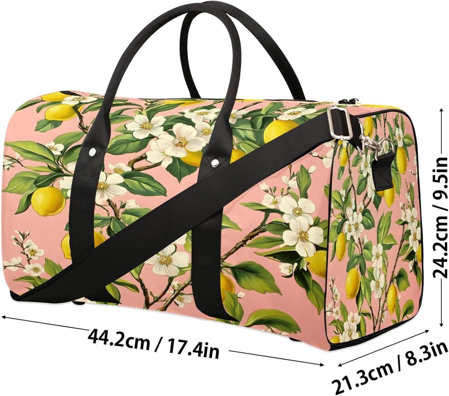 Lemon Tree Duffle Bag for Travel, Overnight Weekend Gym Carry On Luggage Bag, Lemon Flower Travel Duffel Bag for Men Women