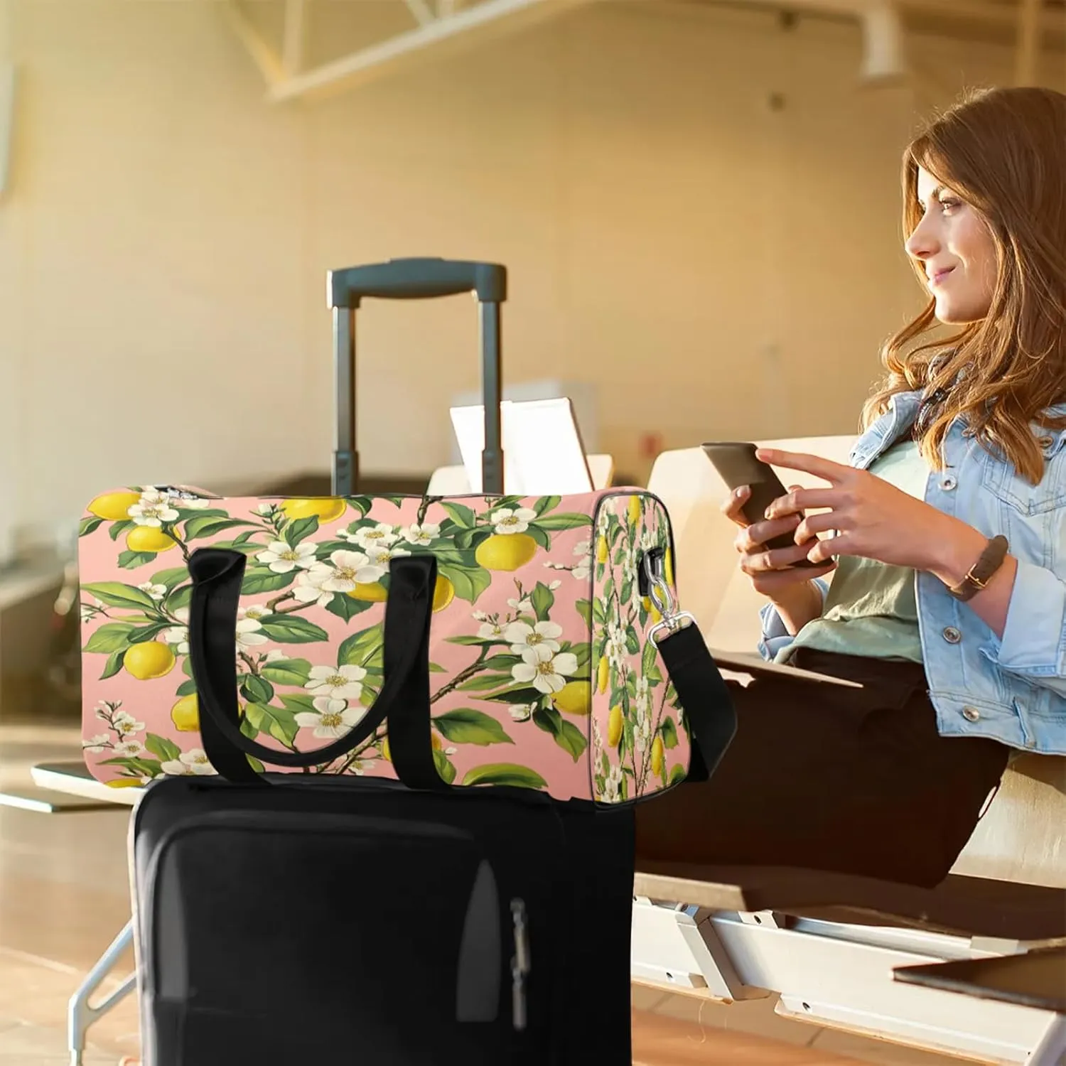 Lemon Tree Duffle Bag for Travel, Overnight Weekend Gym Carry On Luggage Bag, Lemon Flower Travel Duffel Bag for Men Women