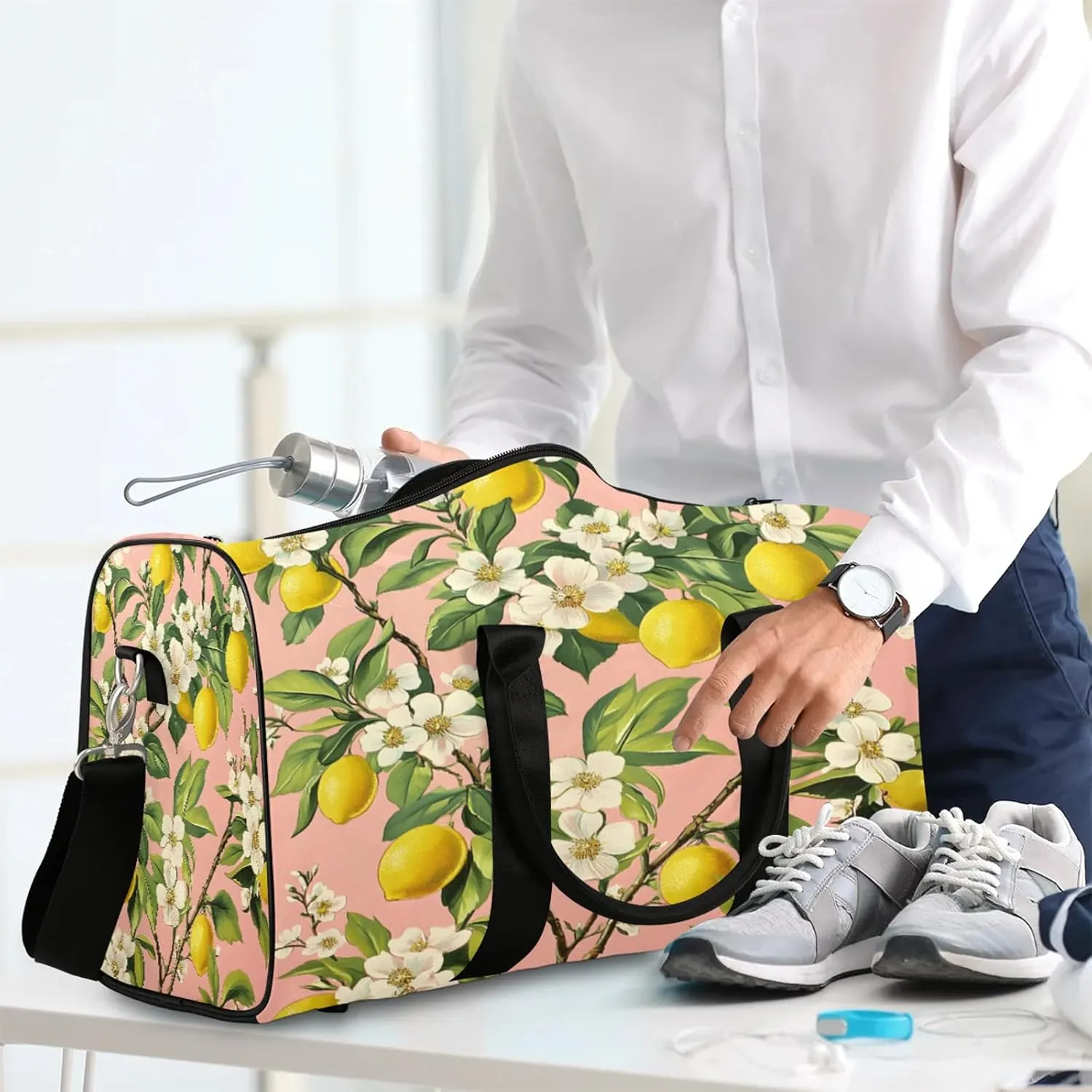 Lemon Tree Duffle Bag for Travel, Overnight Weekend Gym Carry On Luggage Bag, Lemon Flower Travel Duffel Bag for Men Women