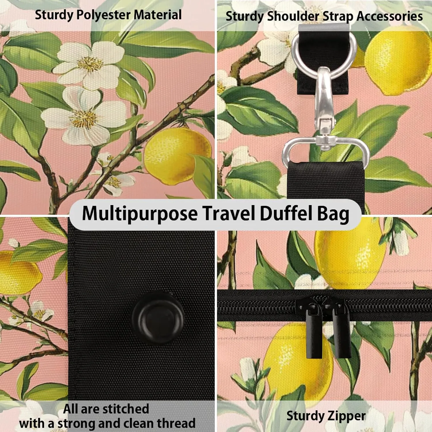 Lemon Tree Duffle Bag for Travel, Overnight Weekend Gym Carry On Luggage Bag, Lemon Flower Travel Duffel Bag for Men Women