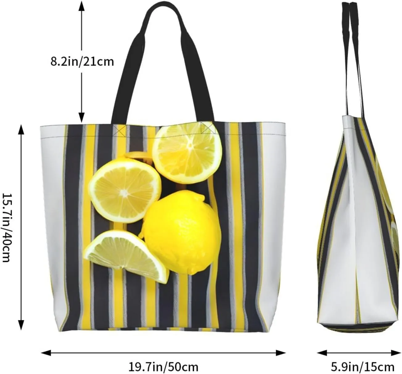 Lemon Zest Yellow Stripes Women Tote Bag,Casual Tote'S Handbag Big Capacity Shoulder Bag Crossbody Bag