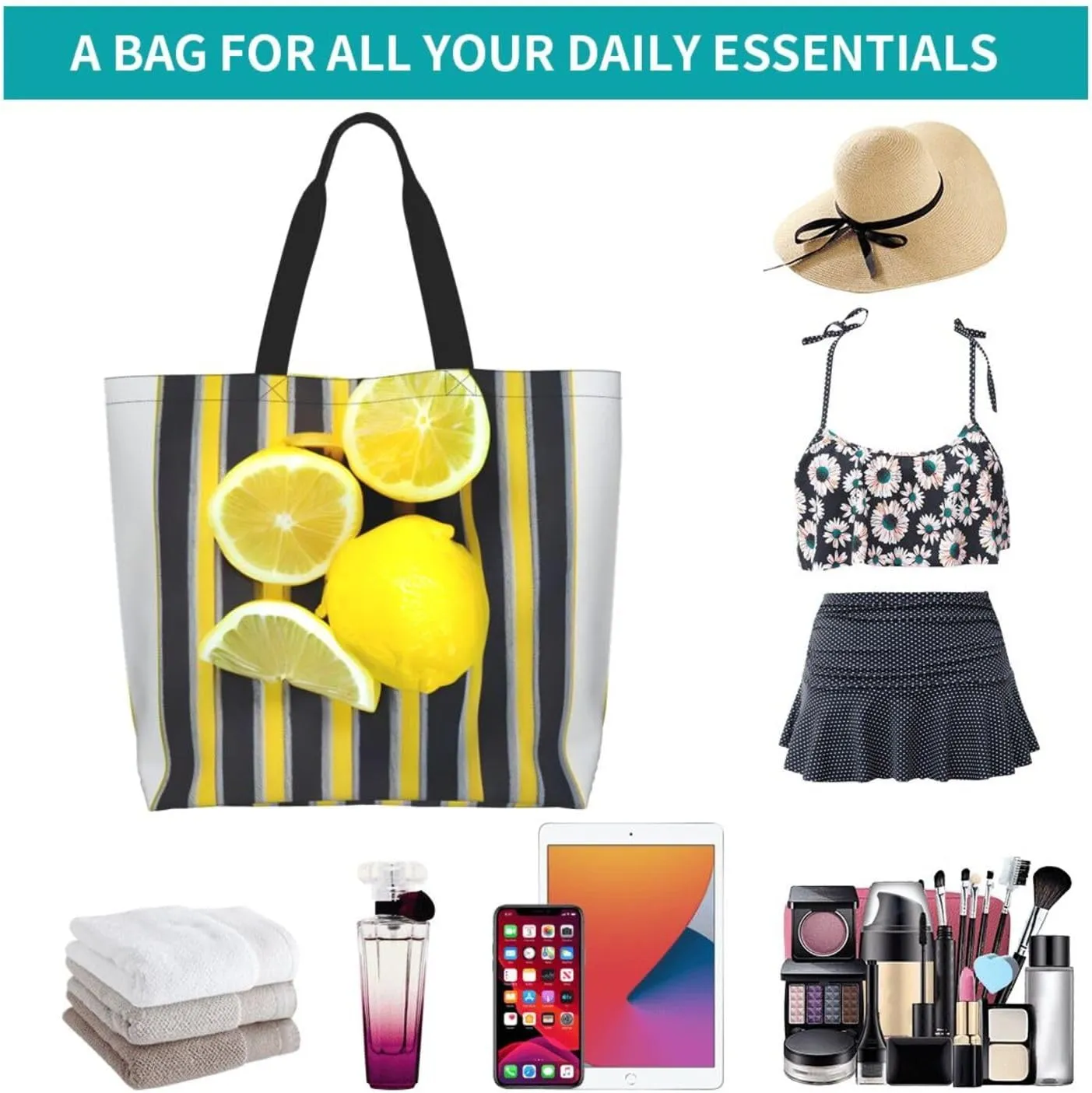 Lemon Zest Yellow Stripes Women Tote Bag,Casual Tote'S Handbag Big Capacity Shoulder Bag Crossbody Bag
