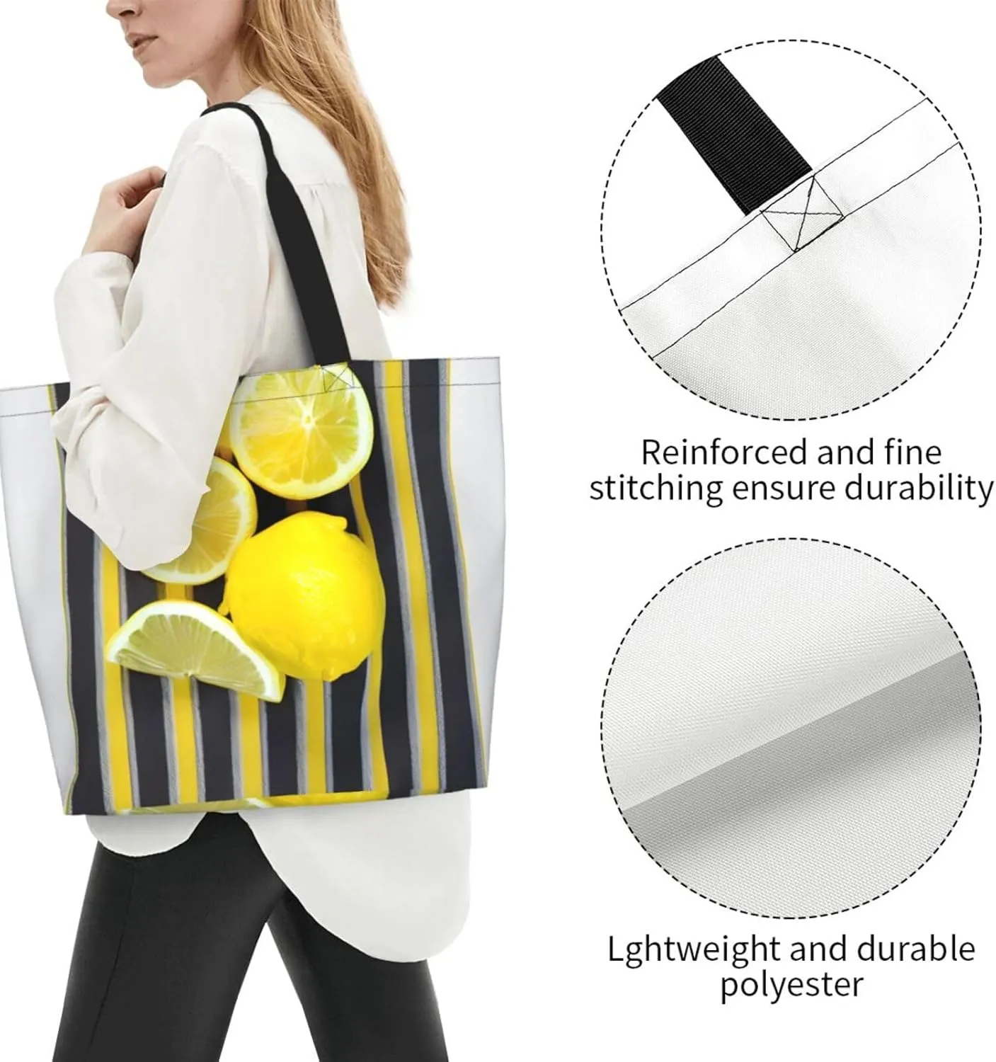 Lemon Zest Yellow Stripes Women Tote Bag,Casual Tote'S Handbag Big Capacity Shoulder Bag Crossbody Bag