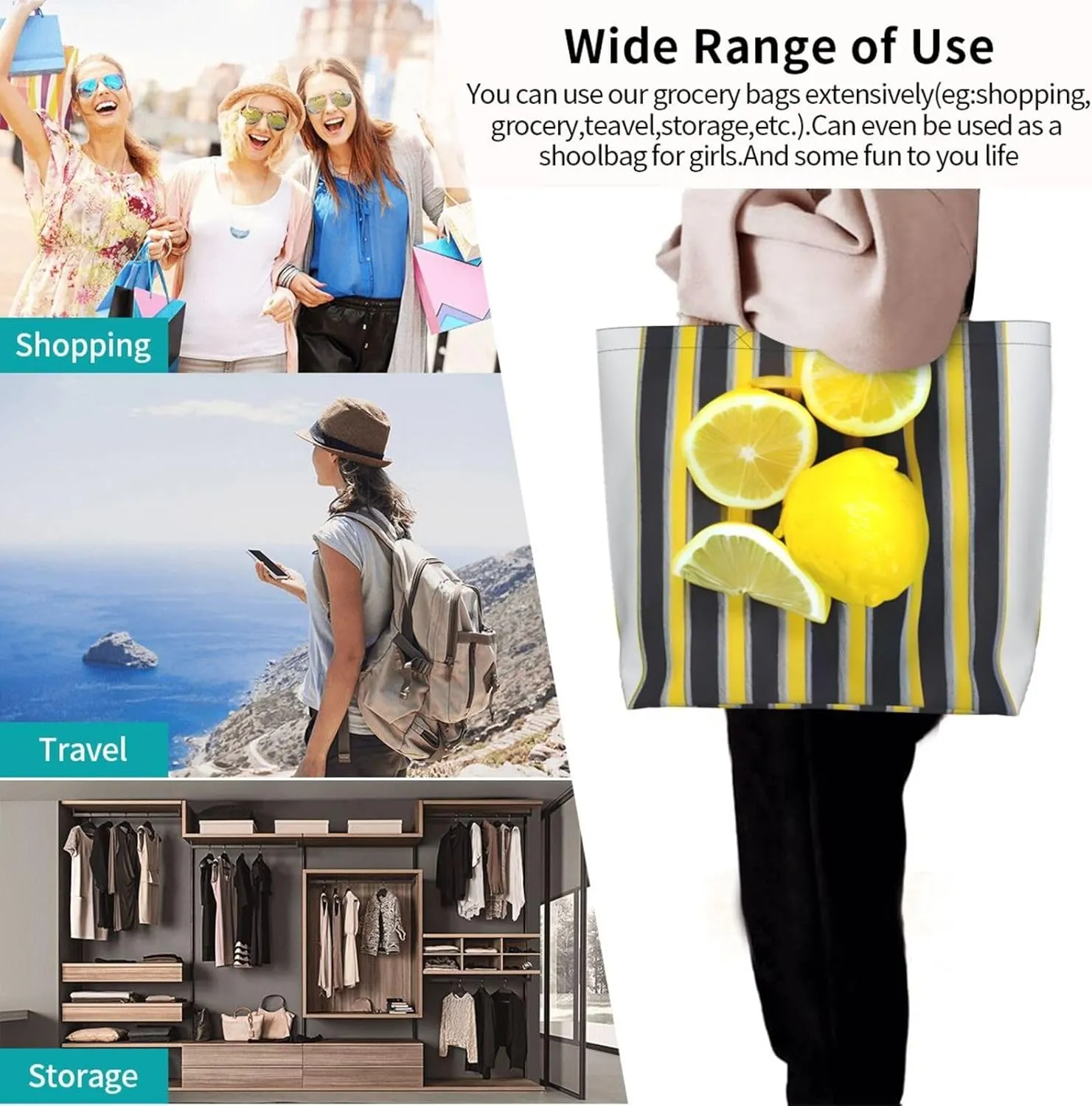 Lemon Zest Yellow Stripes Women Tote Bag,Casual Tote'S Handbag Big Capacity Shoulder Bag Crossbody Bag