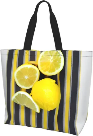 Lemon Zest Yellow Stripes Women Tote Bag,Casual Tote'S Handbag Big Capacity Shoulder Bag Crossbody Bag
