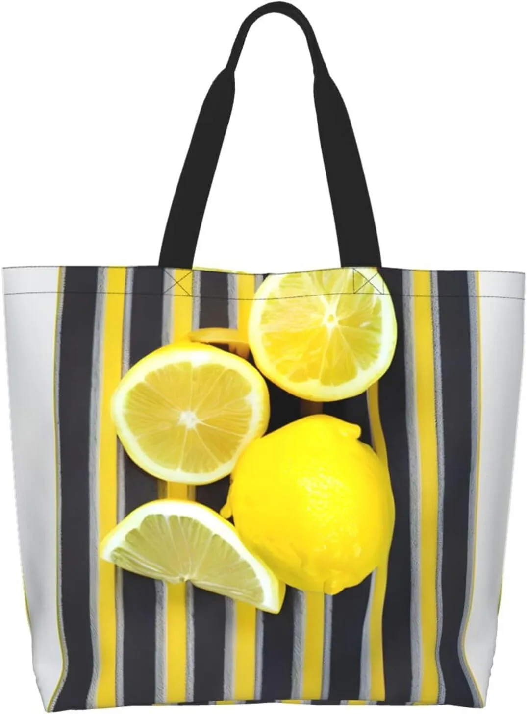 Lemon Zest Yellow Stripes Women Tote Bag,Casual Tote'S Handbag Big Capacity Shoulder Bag Crossbody Bag