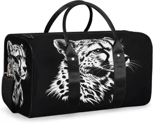 Leopard Duffle Bag for Travel, Overnight Weekend Gym Carry On Luggage Bag, Black and White Leopard Travel Duffel Bag for Men Women
