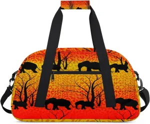 Leopard Gym Duffel Bag for Men Women Elephant Tree Sports Tote Bag with Adjustable Shoulder Strap for Dance Gymnastics Traveling Outdoor Camping Overnight Stay