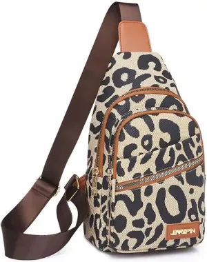 Leopard Print Lightweight Cross-Body Sling Bag for Women, Waterproof Chest Bag with Anti-Theft Zipper, Wide Strap Compact Daypack for Travel, Hiking