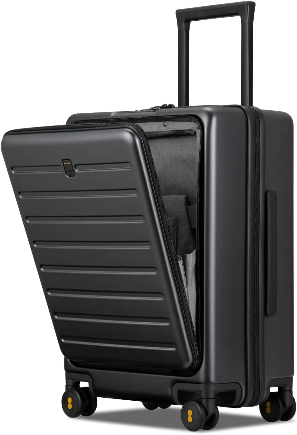 LEVEL8 Carry On Luggage with Compartment, 20 Inch Lightweight Hard Shell Rolling Suitcase with Wheels Airline Approved with Front Pocket, Double Tsa Locks, Grey