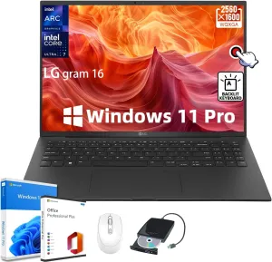 LG Gram 16 Business Laptop - Office Lifetime, 16" WQXGA Touchscreen, Intel Ultra 7-155H, Intel Arc Graphics, 32GB RAM, 2TB SSD, WiFi 6E, Win 11 Pro, Lightweight, w/Accessories