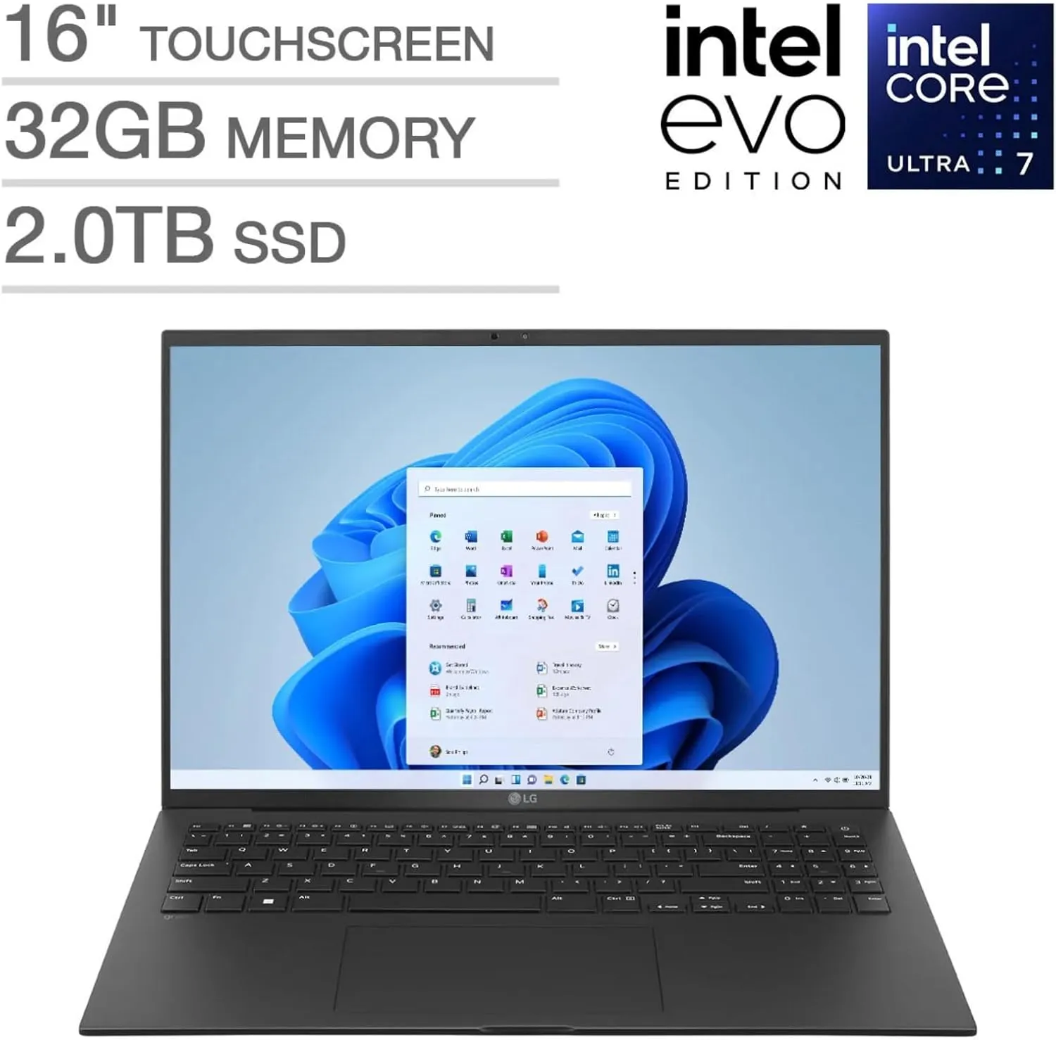 LG gram 16 Laptop for Business - 16" WQXGA Touchscreen - Intel Evo Core Ultra 7-155H - Intel Arc Graphics - 32GB RAM   4TB SSD - Backlit Keyboard - Ultra-Portable Laptop - Windows 11 Pro   Office Pro