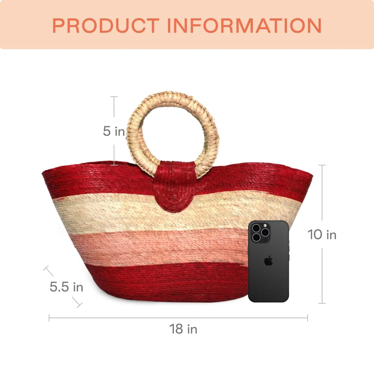 LHB Handmade Basket Bag | Summer Tote | Contrast Gradient (Red)
