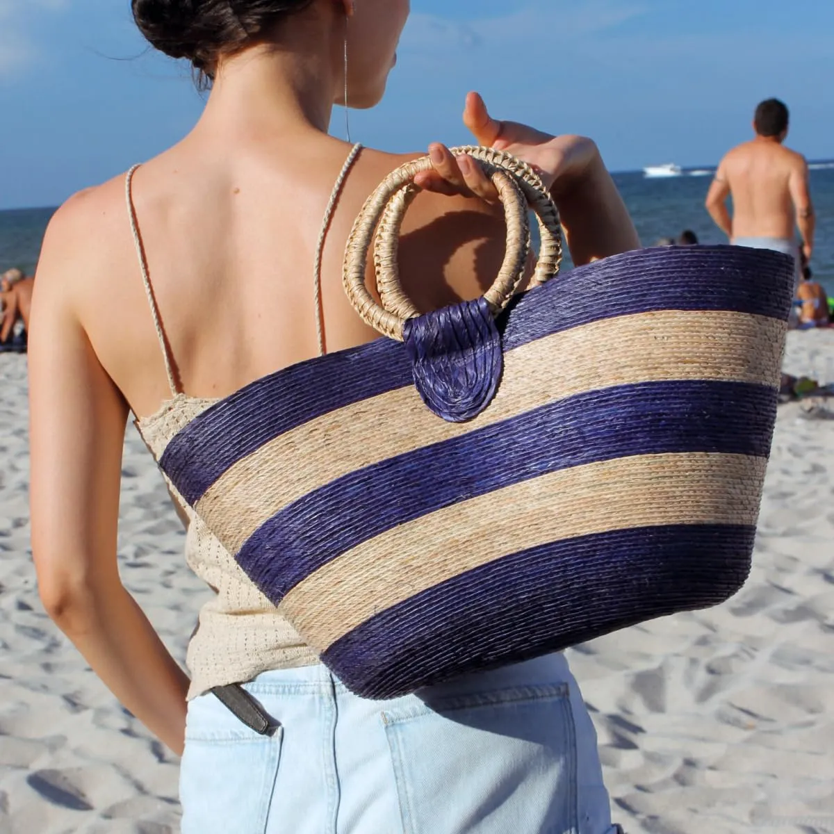 LHB Handmade Basket Bag | Summer Tote | Stripes (Blue)