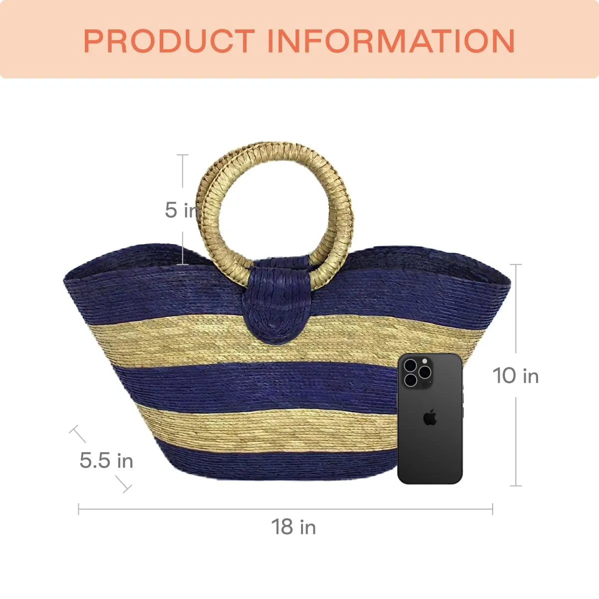LHB Handmade Basket Bag | Summer Tote | Stripes (Blue)