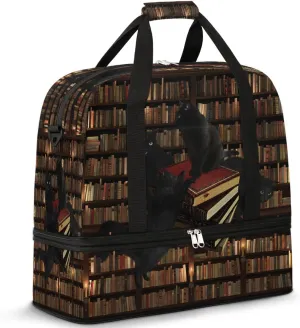 Library Cats Play Travel Duffel Bag, Travel Essentials, Gym Bag for Women, Weekender Overnight Bag With Shoes Compartment, Carry On Bags for Airplanes