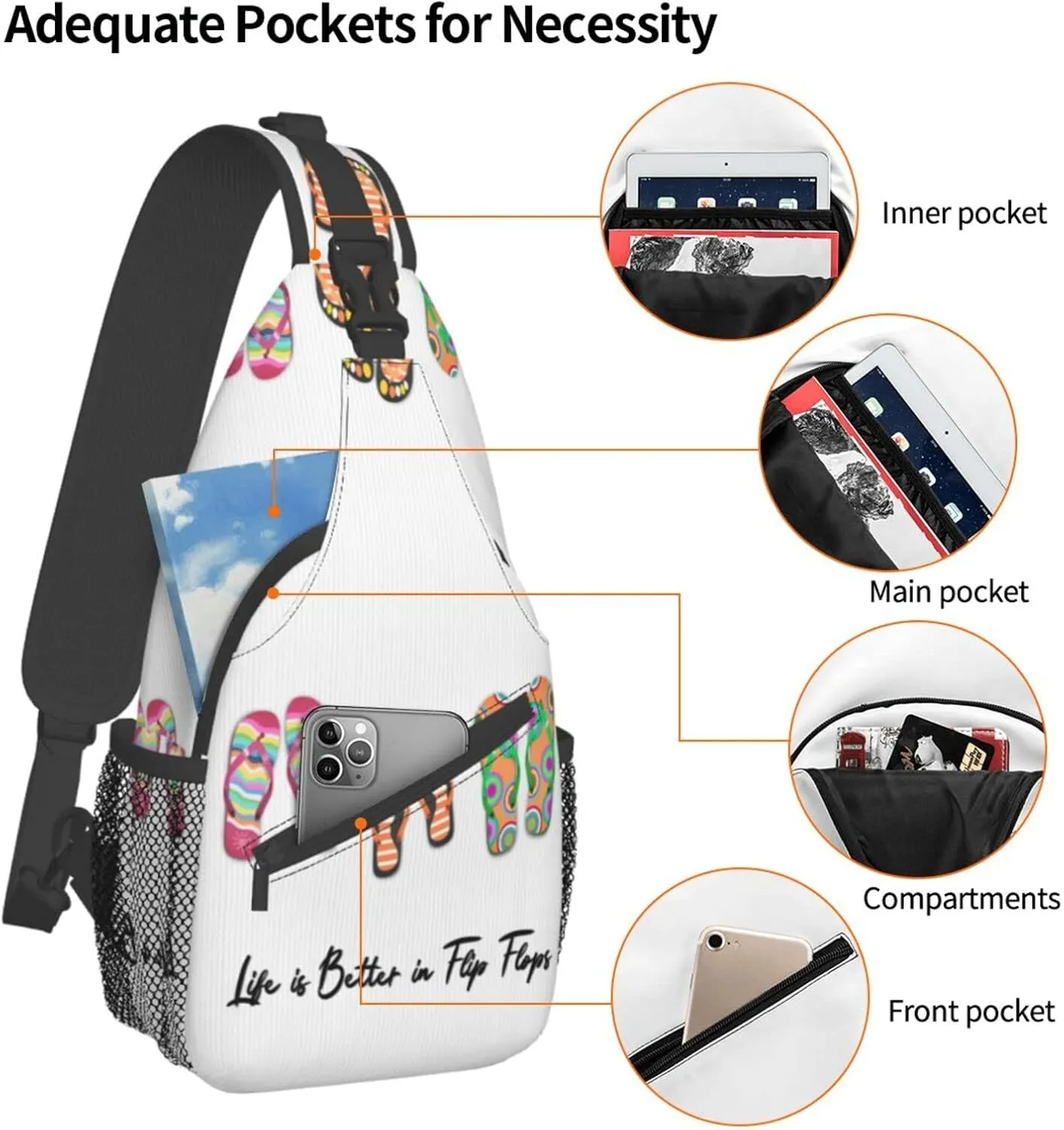 Life is Better in Flip-Flops Crossbody Sling Backpack For Women & Men Chest Sling Backpack Casual For Travel Hiking