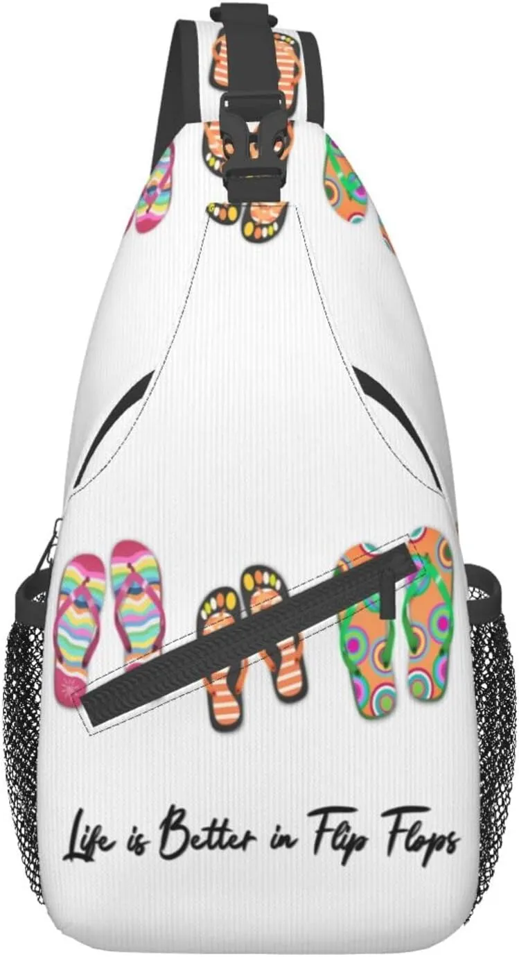 Life is Better in Flip-Flops Crossbody Sling Backpack For Women & Men Chest Sling Backpack Casual For Travel Hiking
