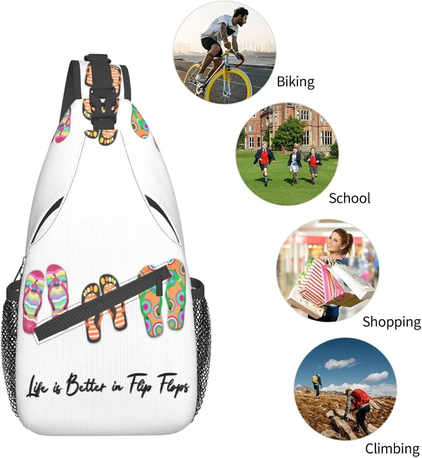 Life is Better in Flip-Flops Crossbody Sling Backpack For Women & Men Chest Sling Backpack Casual For Travel Hiking