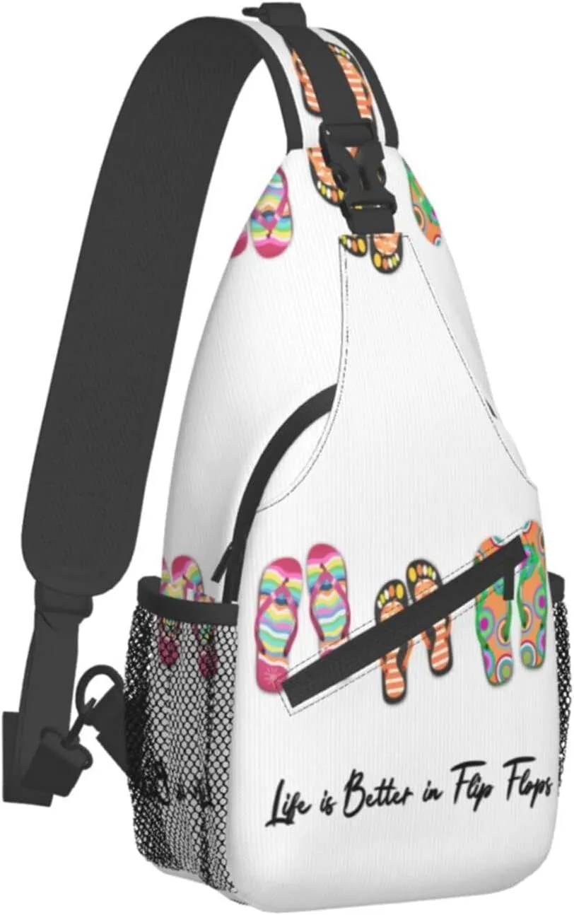 Life is Better in Flip-Flops Crossbody Sling Backpack For Women & Men Chest Sling Backpack Casual For Travel Hiking