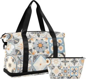 Light Folk Mosaic Versatile Sports Travel Bag - Lasting Twill Tote, Removable Wheel & Rod Bagging, Multi-pocket Design, Complimentary Makeup Bag