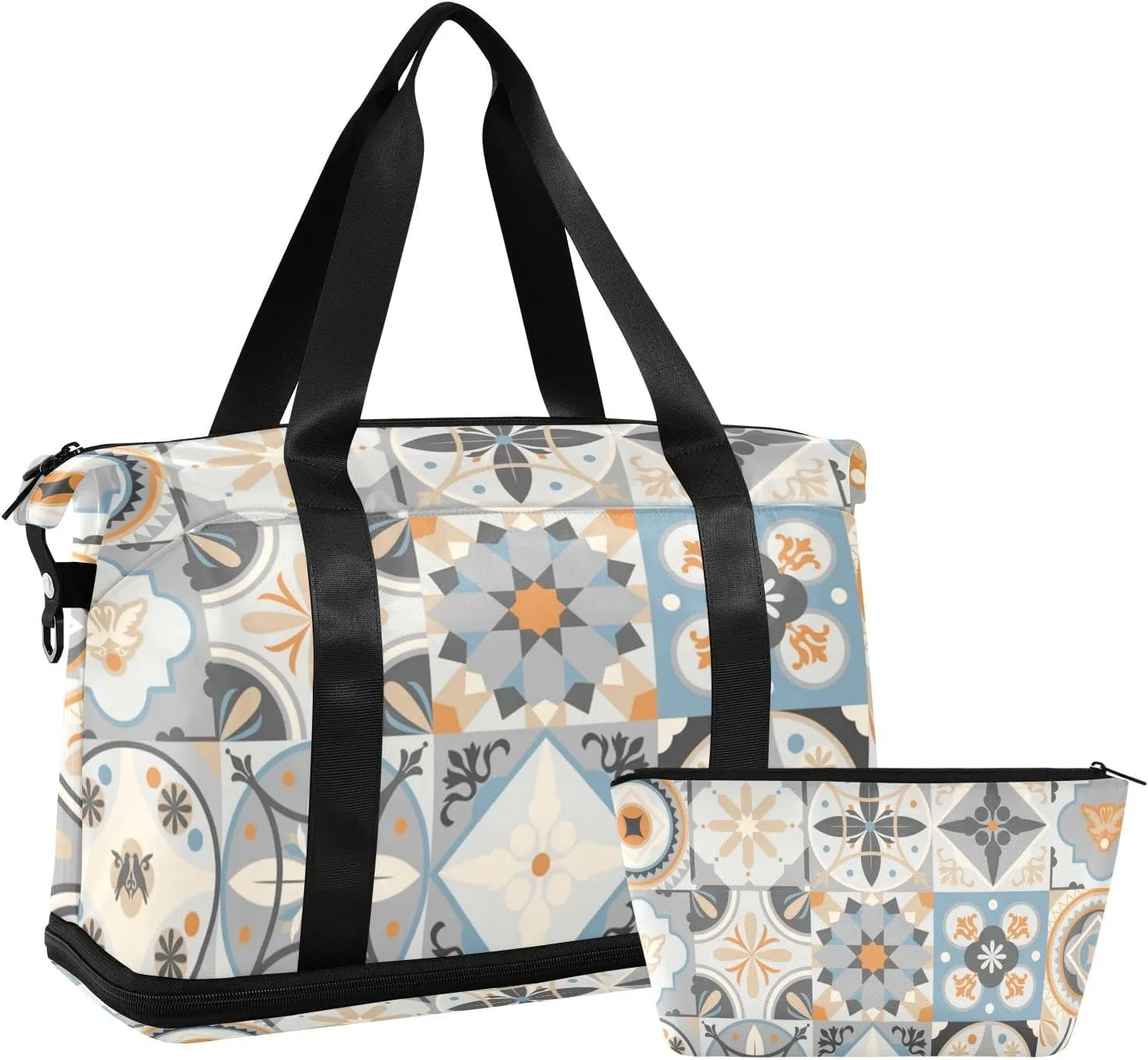 Light Folk Mosaic Versatile Sports Travel Bag - Lasting Twill Tote, Removable Wheel & Rod Bagging, Multi-pocket Design, Complimentary Makeup Bag
