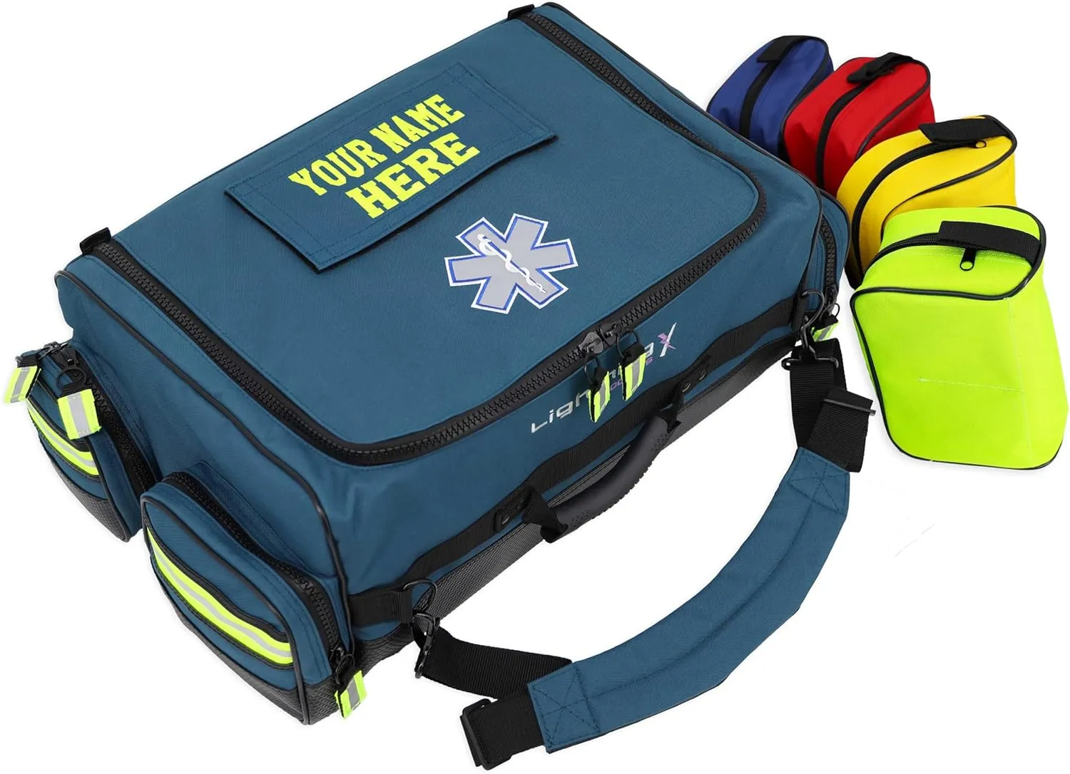 Lightning X Personalized Modular Oxygen Trauma Bag w/Hidden Cylinder Compartment, Accessory Pouches & Custom Embroidered Name Or Logo - LXMB65 Blue