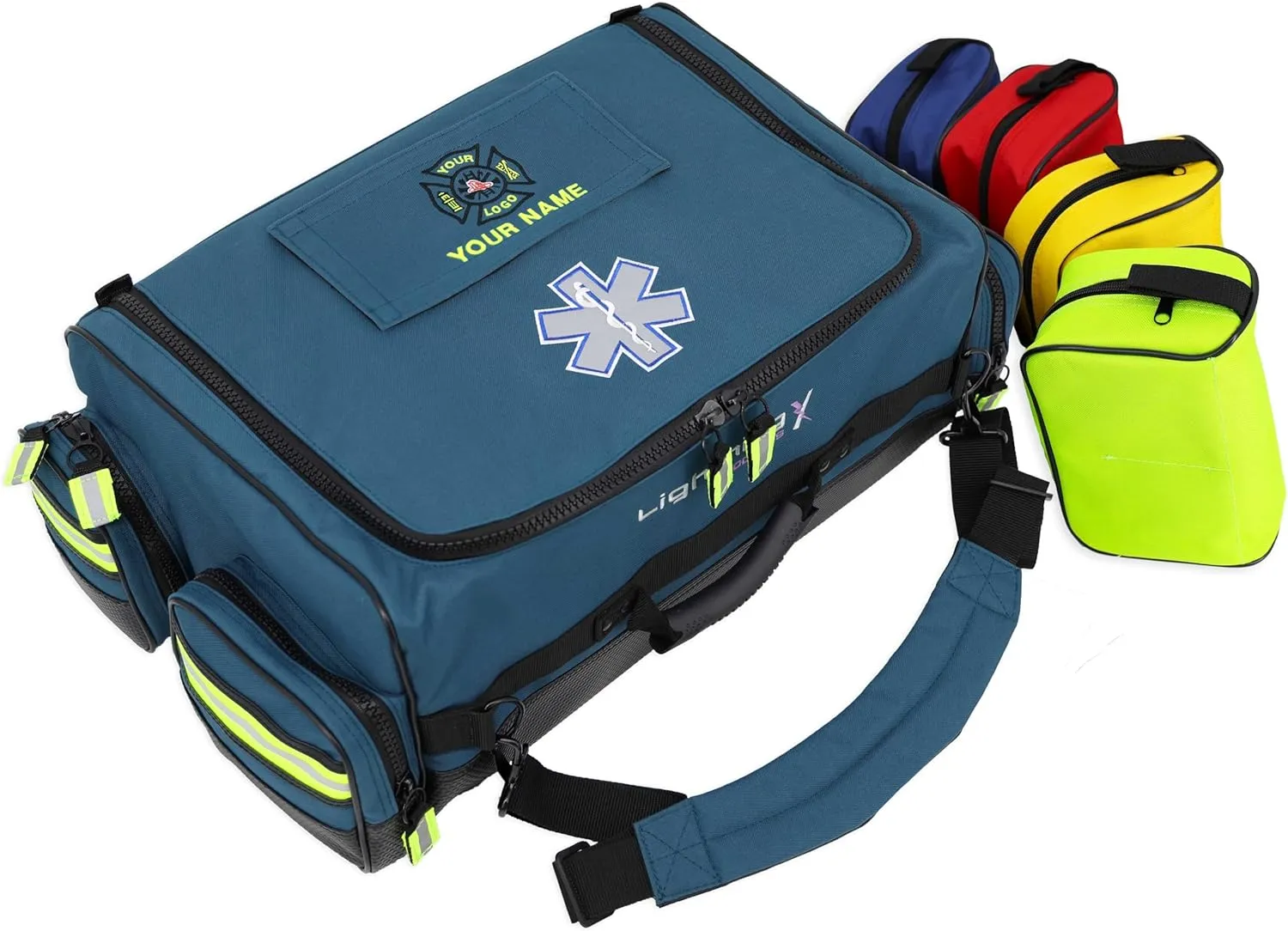 Lightning X Personalized Modular Oxygen Trauma Bag w/Hidden Cylinder Compartment, Accessory Pouches & Custom Embroidered Name Or Logo - LXMB65 Blue