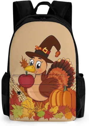 Lightweight Daypack Backpack for Trekking Work Running - Big Capacity Multipurpose Anti-Theft Bookbag, Thanksgiving Day Cute Turkey Pumpkin Business Computer Bag