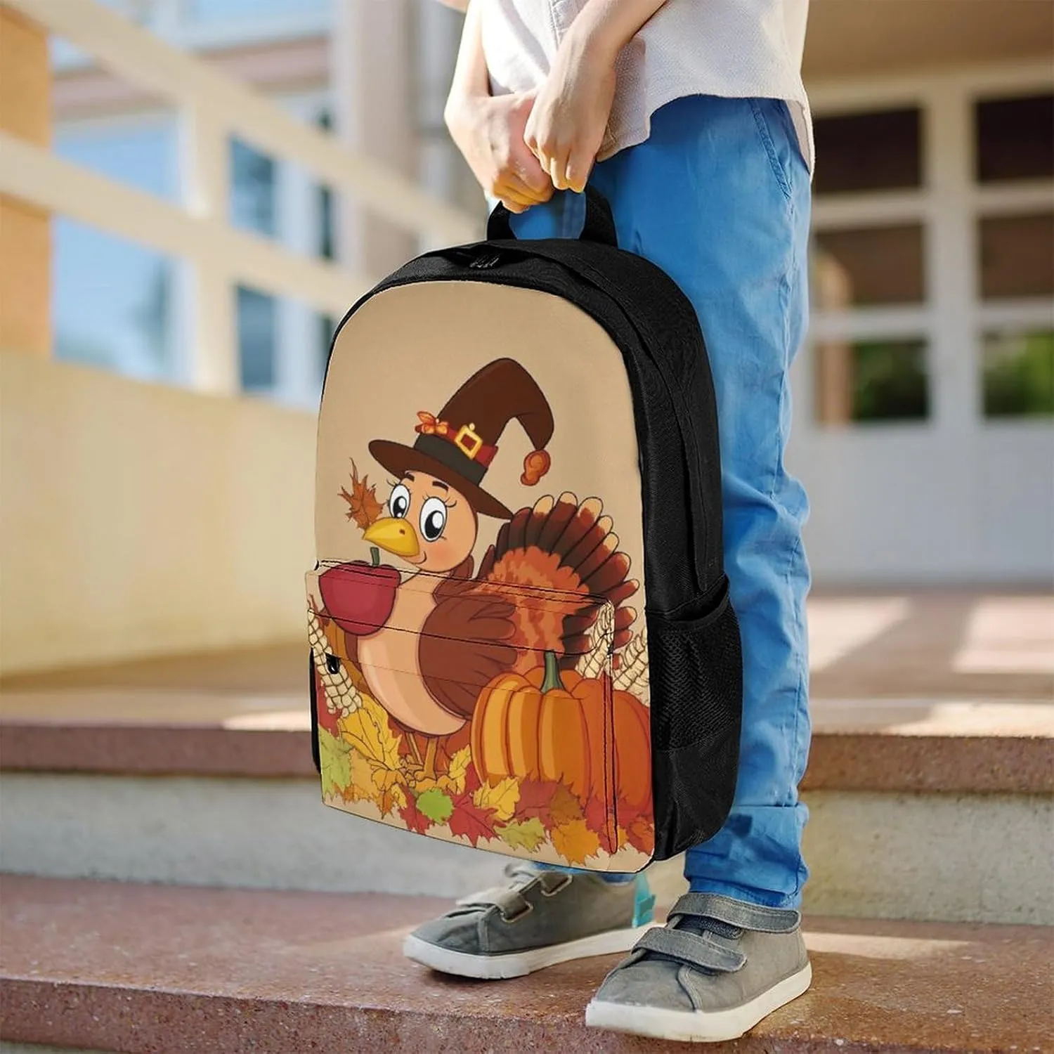 Lightweight Daypack Backpack for Trekking Work Running - Big Capacity Multipurpose Anti-Theft Bookbag, Thanksgiving Day Cute Turkey Pumpkin Business Computer Bag