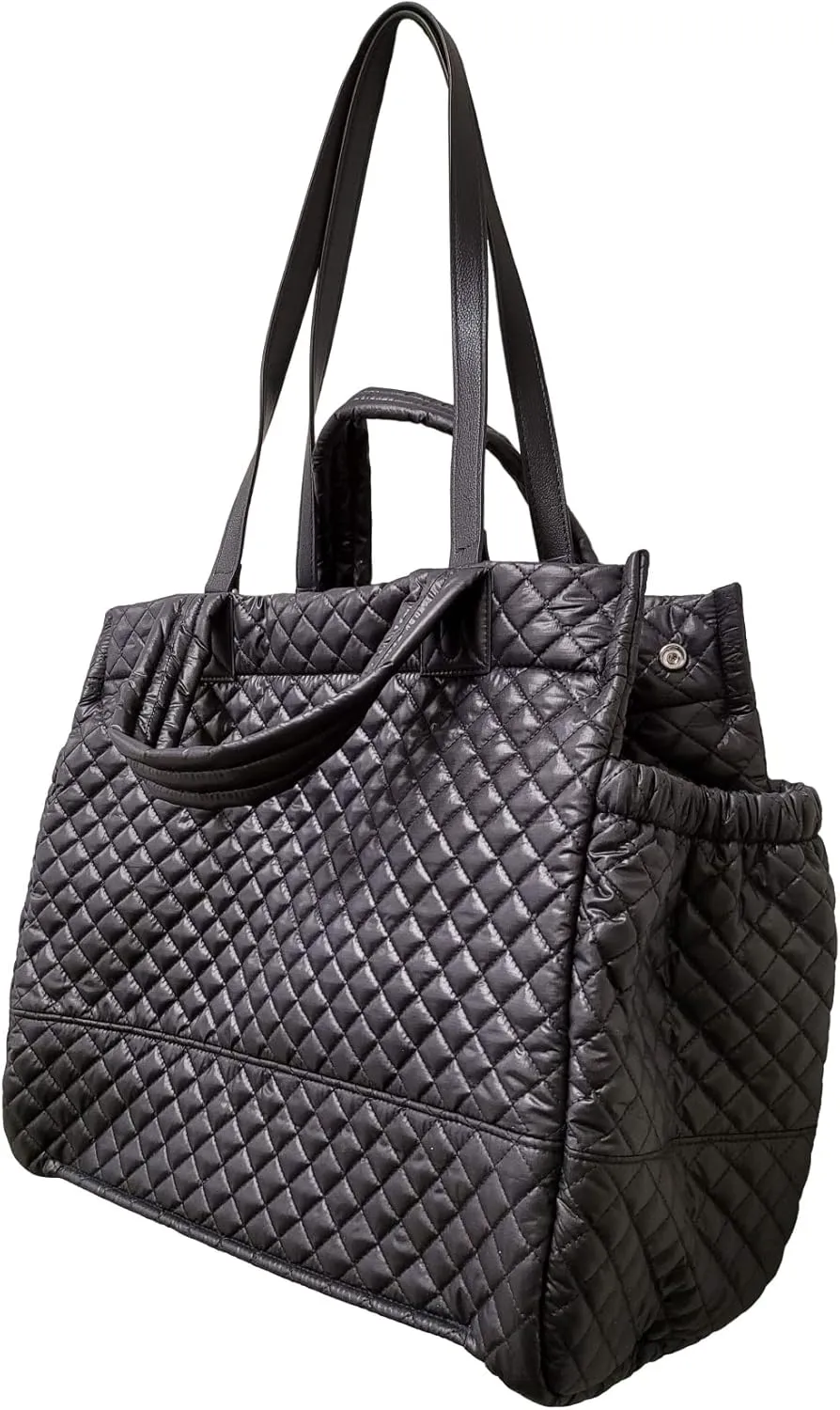 Lightweight Gym Travel Commuter large Shoulder Tote Quilted color Black # Include Pouch and Crossbody Strap Water Repellent Stain Resistance