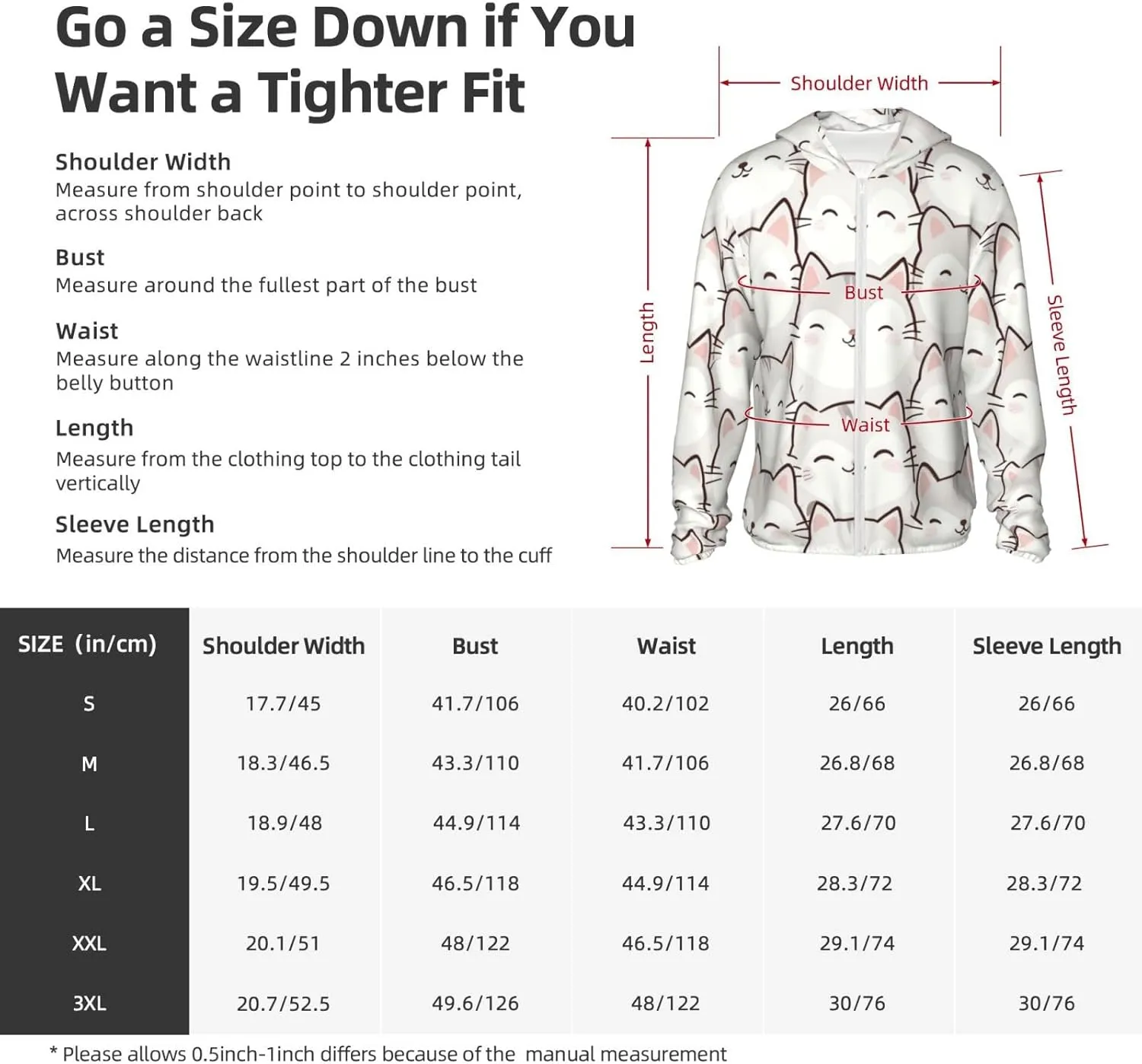 Lightweight UV Protection Sun Jacket, Cartoon White Cats Print Sportswear Hooded Sunblock Shirt for Outdoor