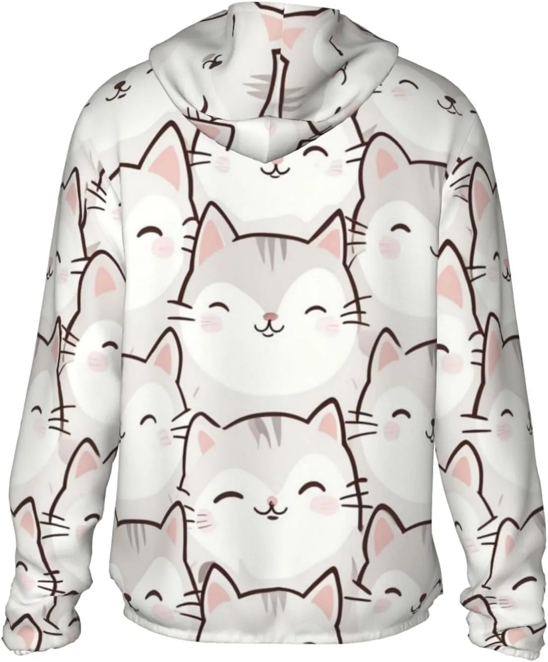 Lightweight UV Protection Sun Jacket, Cartoon White Cats Print Sportswear Hooded Sunblock Shirt for Outdoor
