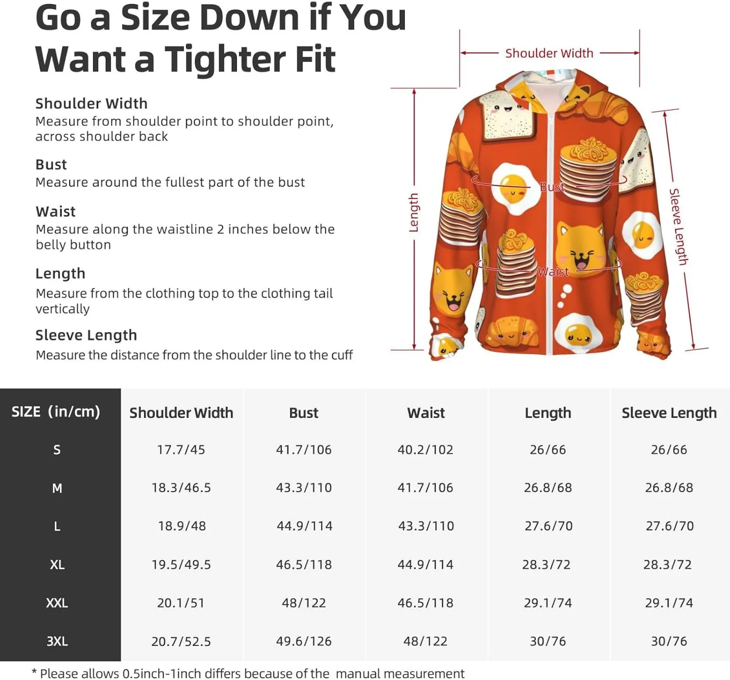 Lightweight UV Protection Sun Jacket, Cute Cartoon Breakfast Print Sportswear Hooded Sunblock Shirt for Outdoor