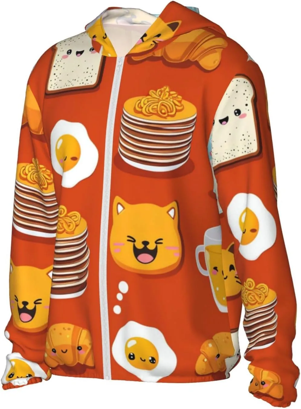 Lightweight UV Protection Sun Jacket, Cute Cartoon Breakfast Print Sportswear Hooded Sunblock Shirt for Outdoor