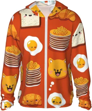 Lightweight UV Protection Sun Jacket, Cute Cartoon Breakfast Print Sportswear Hooded Sunblock Shirt for Outdoor