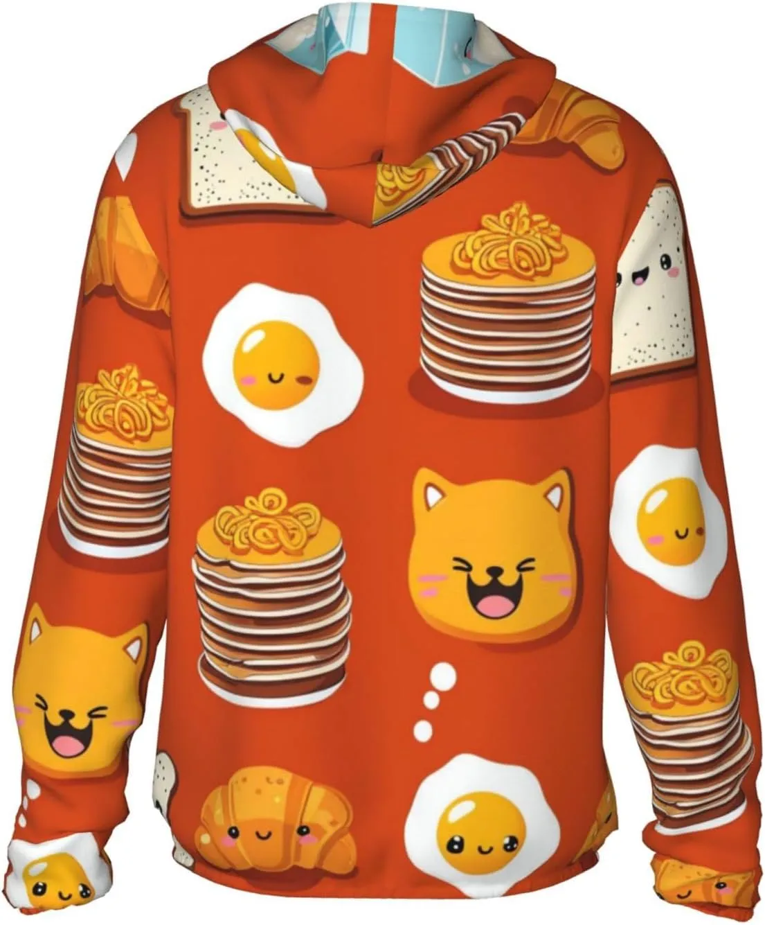 Lightweight UV Protection Sun Jacket, Cute Cartoon Breakfast Print Sportswear Hooded Sunblock Shirt for Outdoor