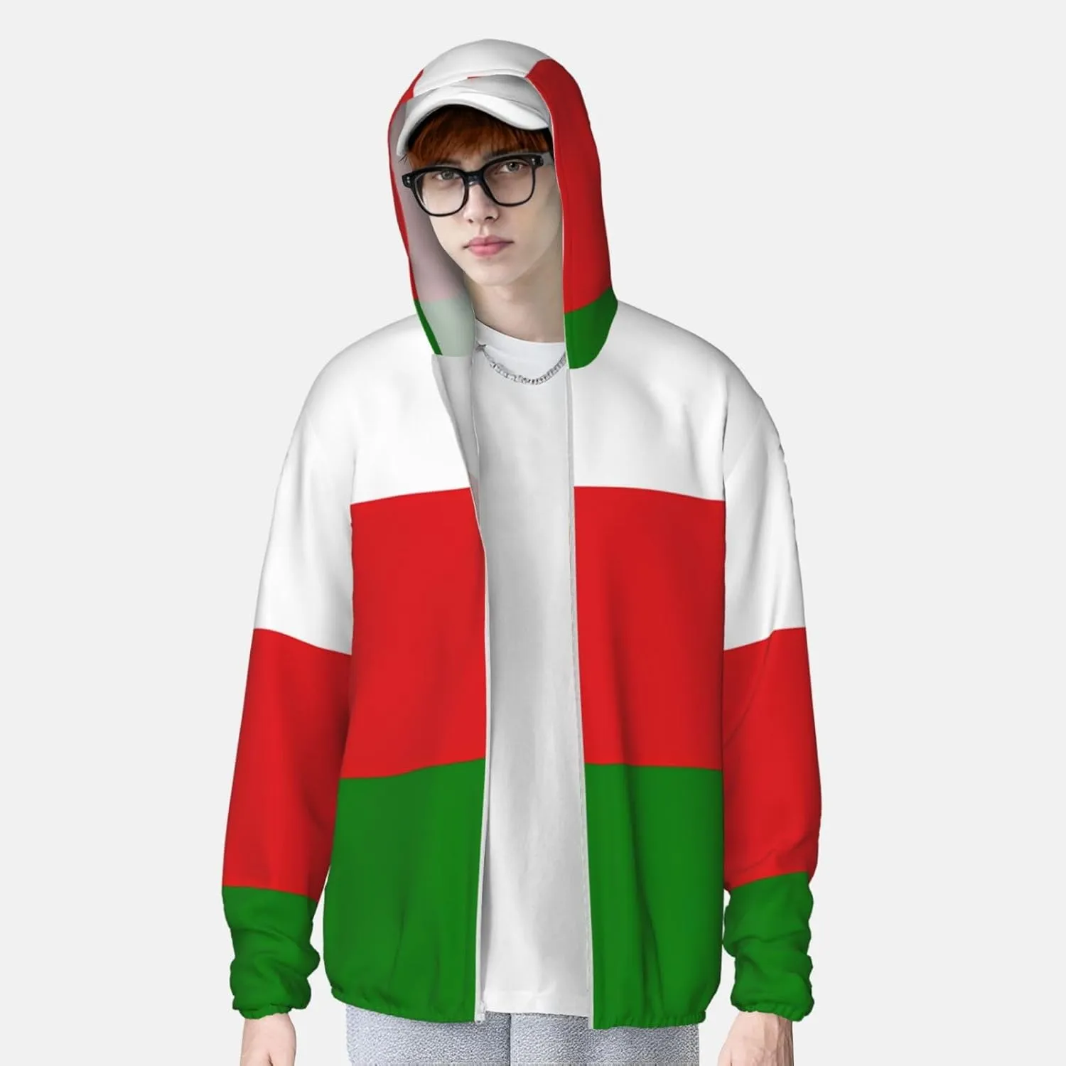 Lightweight UV Protection Sun Jacket, Flag of Oman Print Sportswear Hooded Sunblock Shirt for Outdoor