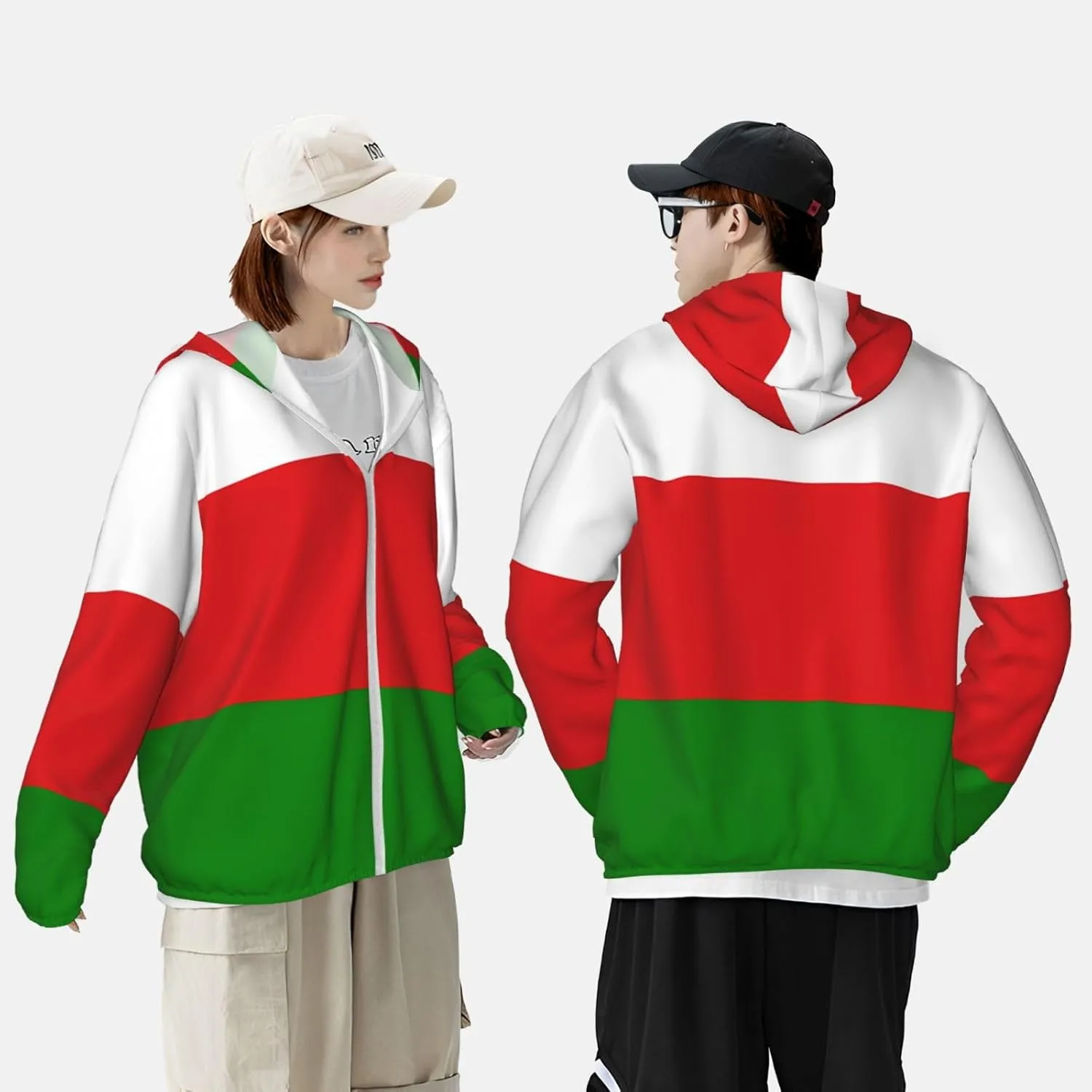 Lightweight UV Protection Sun Jacket, Flag of Oman Print Sportswear Hooded Sunblock Shirt for Outdoor