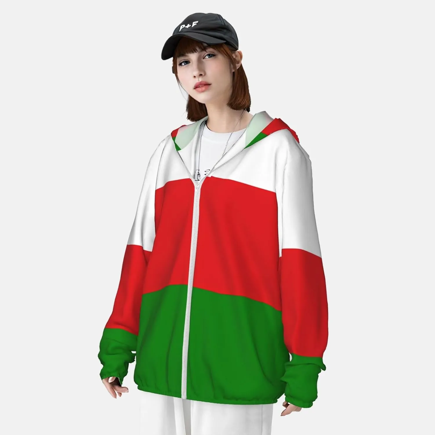 Lightweight UV Protection Sun Jacket, Flag of Oman Print Sportswear Hooded Sunblock Shirt for Outdoor