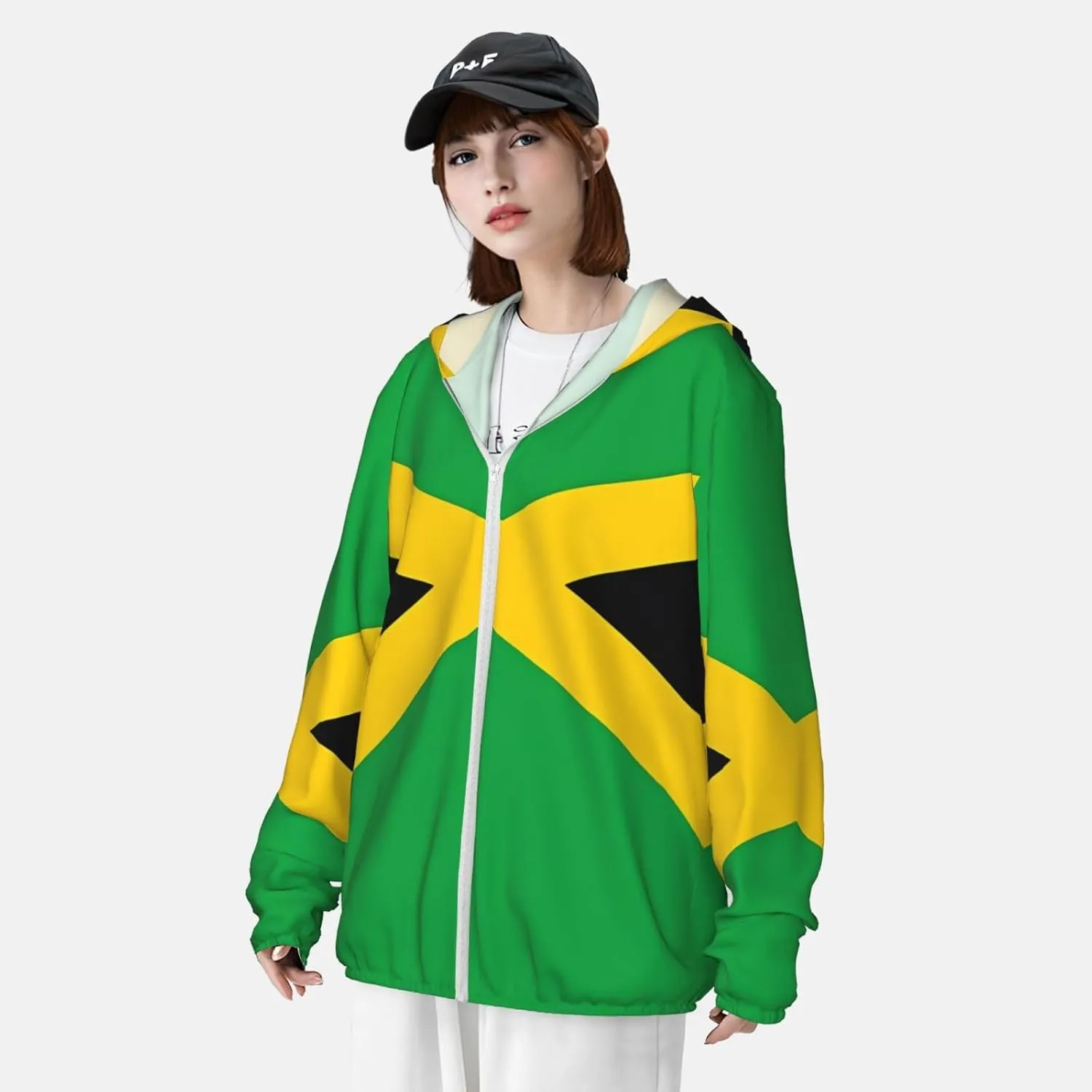 Lightweight UV Protection Sun Jacket, jamaica flag Print Sportswear Hooded Sunblock Shirt for Outdoor