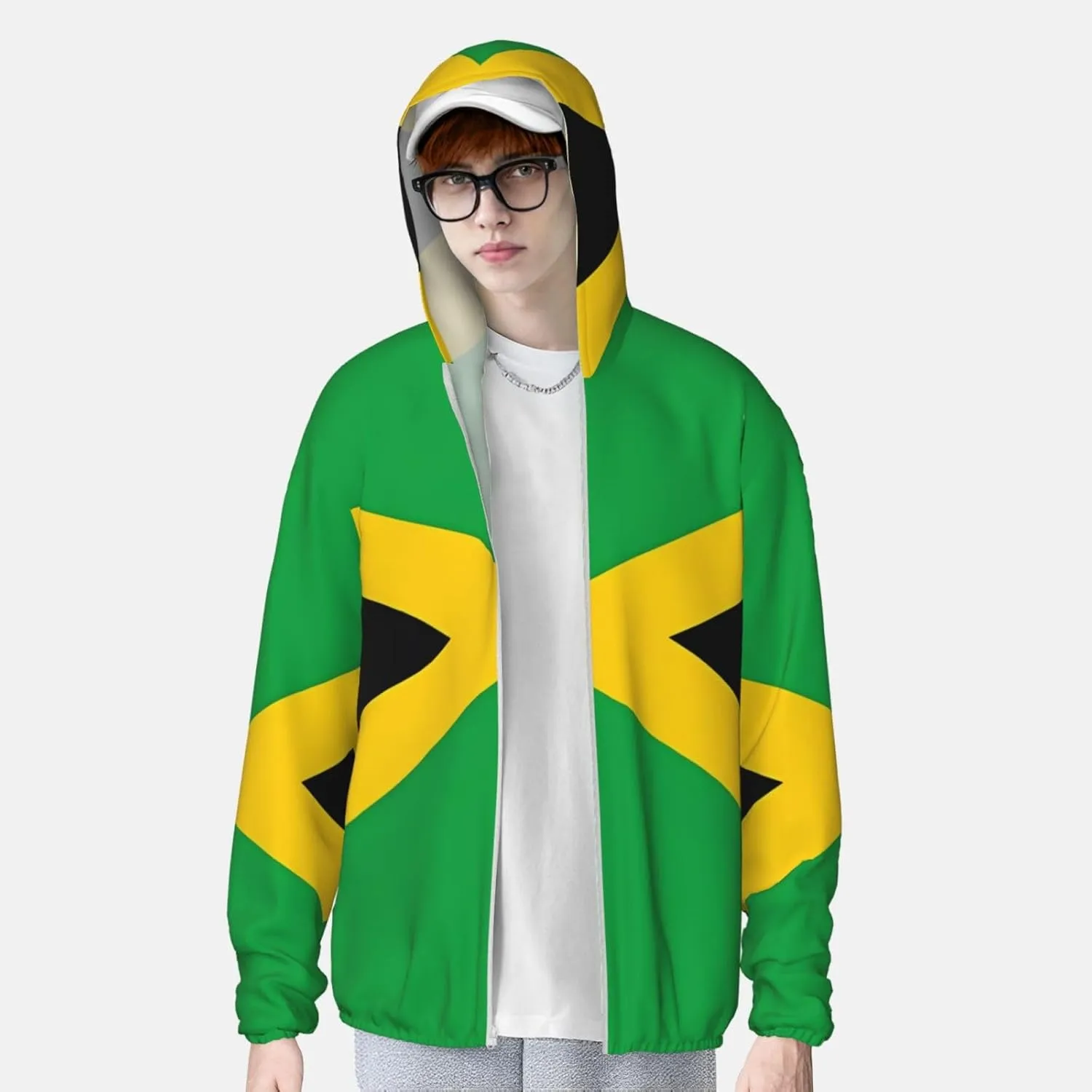 Lightweight UV Protection Sun Jacket, jamaica flag Print Sportswear Hooded Sunblock Shirt for Outdoor