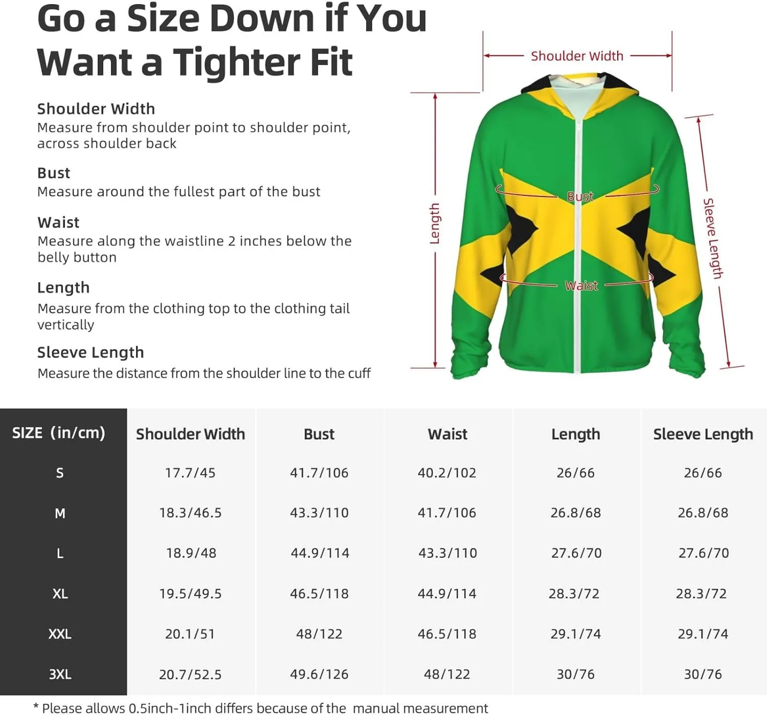 Lightweight UV Protection Sun Jacket, jamaica flag Print Sportswear Hooded Sunblock Shirt for Outdoor