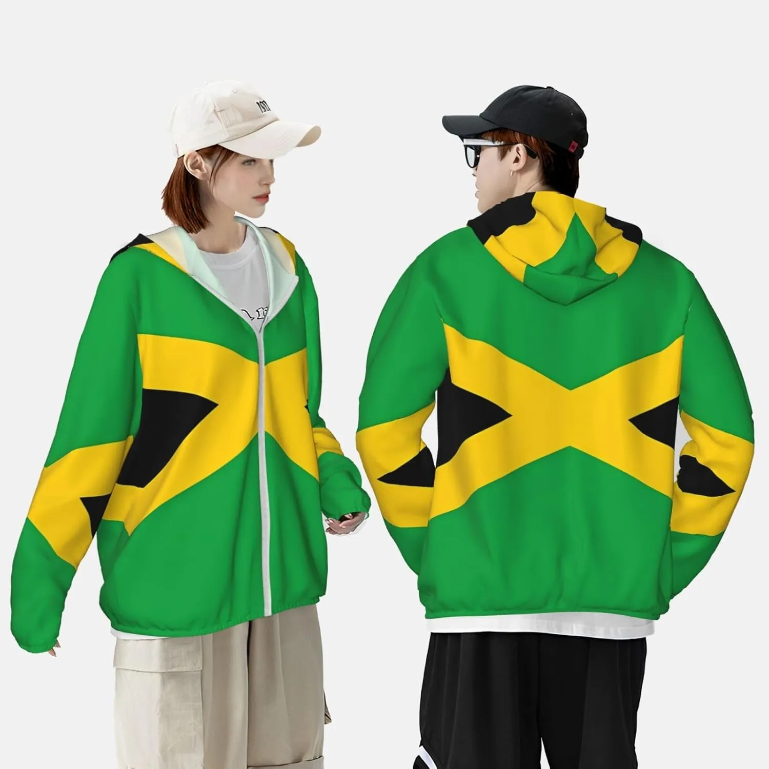Lightweight UV Protection Sun Jacket, jamaica flag Print Sportswear Hooded Sunblock Shirt for Outdoor