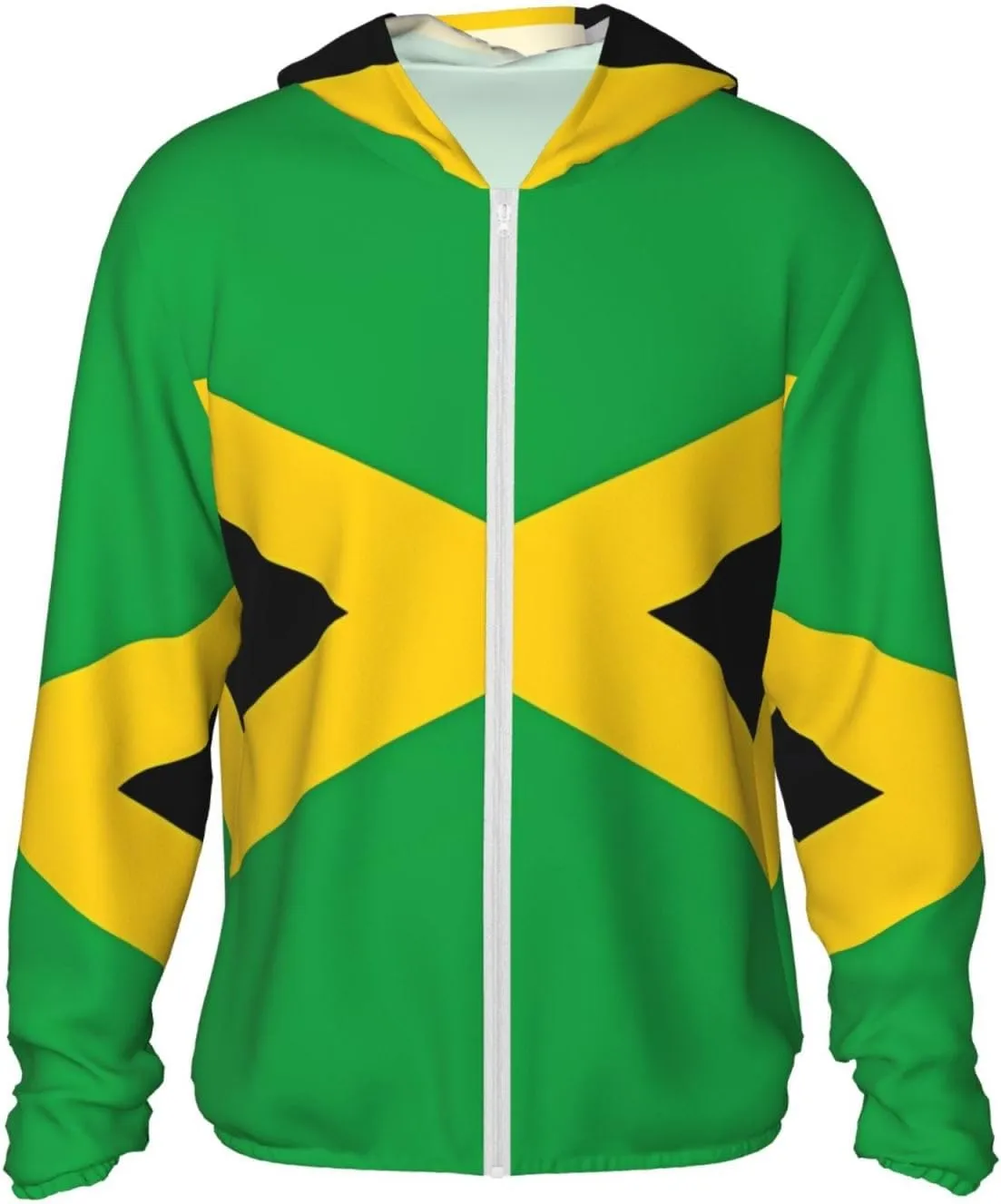 Lightweight UV Protection Sun Jacket, jamaica flag Print Sportswear Hooded Sunblock Shirt for Outdoor