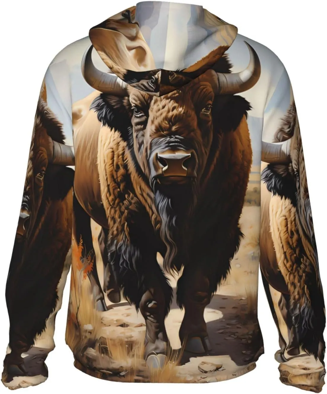 Lightweight UV Protection Sun Jacket, North American bison herd Print Sportswear Hooded Sunblock Shirt for Outdoor
