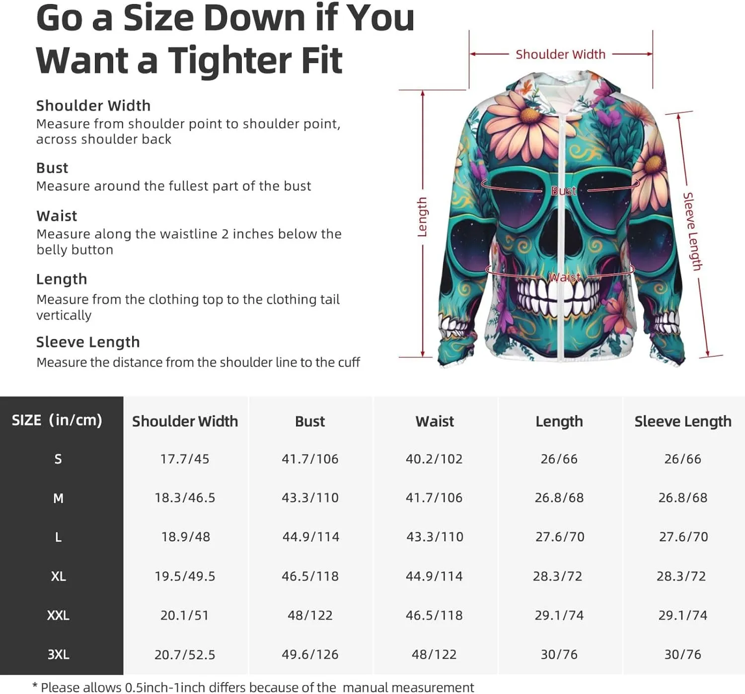 Lightweight UV Protection Sun Jacket, Skull Floral Accents Print Sportswear Hooded Sunblock Shirt for Outdoor