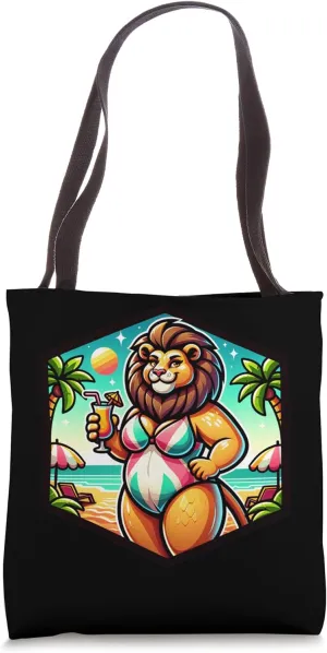 Lion In Swimsuit At Beach With Palm Trees And Sun Loungers Tote Bag