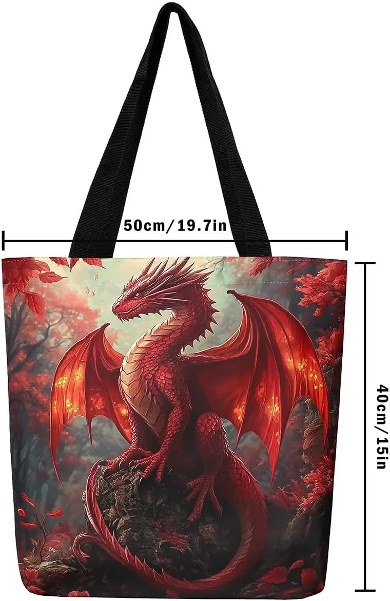 Little Dragon Canvas Tote Bag Cartoon Pterosaur The Tote Bag,Cute Jungle Animal Prehistoric Wild Animals