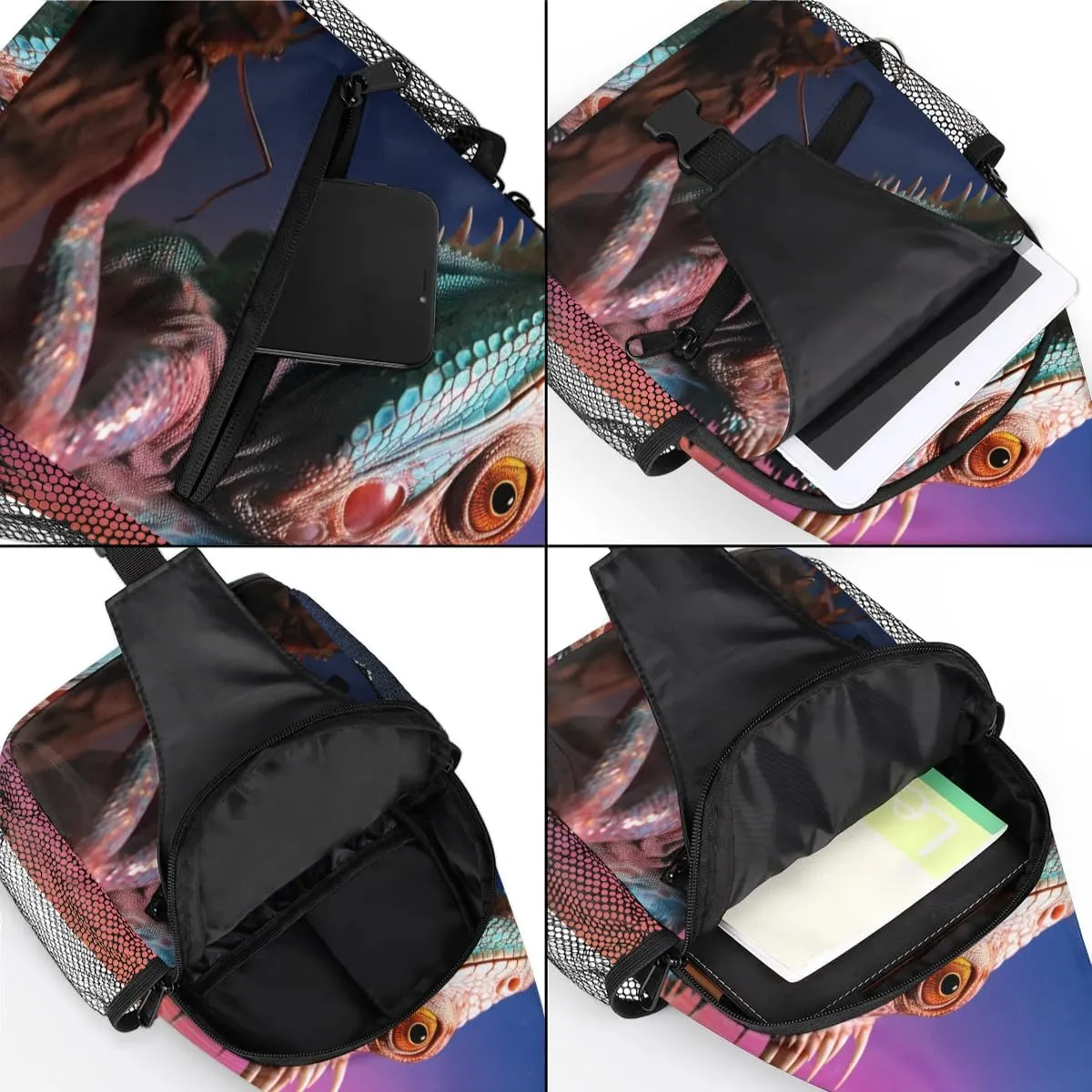 Lizard Printing Sling Bag for Women Men, Waterproof Crossbody Sling Backpack Travel Outdoor Sports Chest Bag